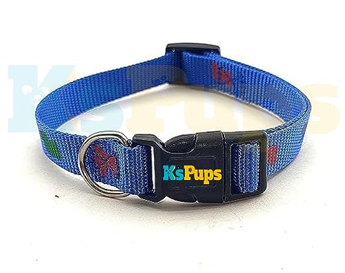 Image of 15 MM Dog Printed Nylon Collar and Leash with Quick Release Buckle and Breathable Collar Set Ideal for All Dog Breeds Dogs and Puppies (Blue)