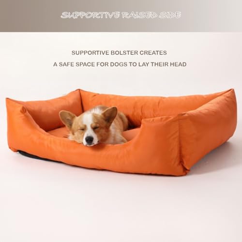 M&Catree Wasserdichtes Hundebett, Rechteck Hundekissen Hundekorb Weiches Hundesofa für Hunde Katze - Orange, L: 60 * 80 * 24CM