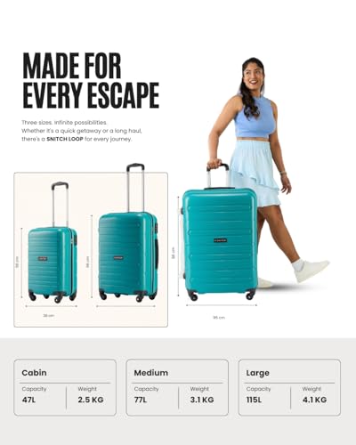 Image of SNITCH Loop 2Pc Set Teal Polypropylene Hard Travel Suitcase - Trolley Bag Set of 2 & Luggage with 4 Wheels, Secure Lock & Free Shoe Bag
