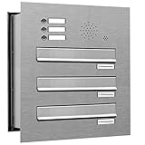 AL Briefkastensysteme 3 er Briefkasten Mauerdurchwurf in V2A Edelstahl mit Klingel, 3 Fach DIN A4, wetterfeste Premium Briefkastenanlage Postkasten