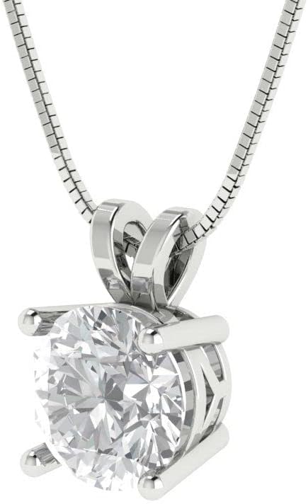 Clara Pucci 1 cttw Simulated Diamond White Gold-Plated Silver Necklace and Pendant for Women (16" Box Chain,Round Cut,6.5mm) - Image 2