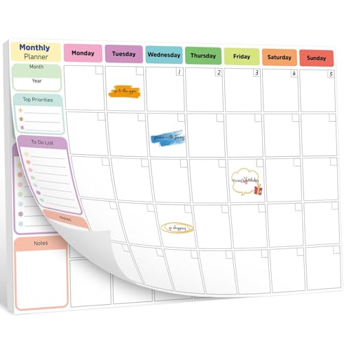 Monthly Planner Pad A4 Monthly To Do List Notepad 52 Tear Off Sheets Undated Calendar & Organizer Meal Planning or Business Plans for Home School Office 120gsm Thick Paper