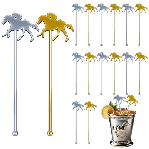 Sunnychicc 30 Pcs Derby Decorations Drink Stirrers 6 Inch, Gold, Silver