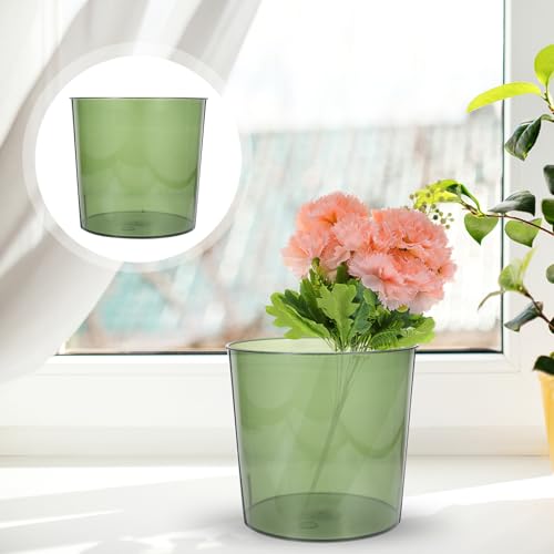 Image of HOMSFOU Transparent Anti-Drop Flower Bucket, Small Round Plastic Flower Holder, Ideal for Home, Office Decor, 6.53 X 6.53 X 6.14 Inch, Green