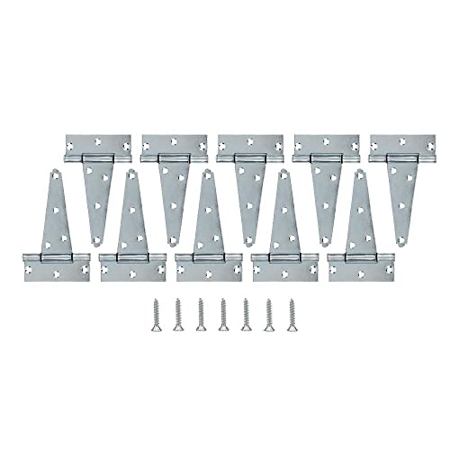 Home Master Hardware 5 In Heavy T Hinges Zinc Plated Shed Storage Gate Barns Tee Hinges With Screws 10 Pack #TOP1