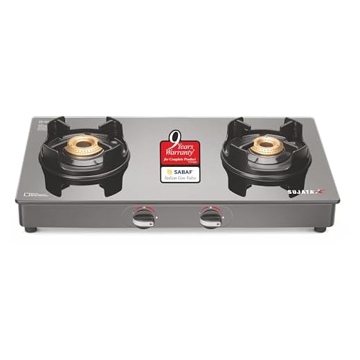 Sujata Deluxe Gas Stove | 9 Years Warranty | Stove 2 Burner, 2 Burner Gas Stove, Manual Ignition, SABAF, ISI Certified, LPG & PNG Compatible, Brass Burner (Black)