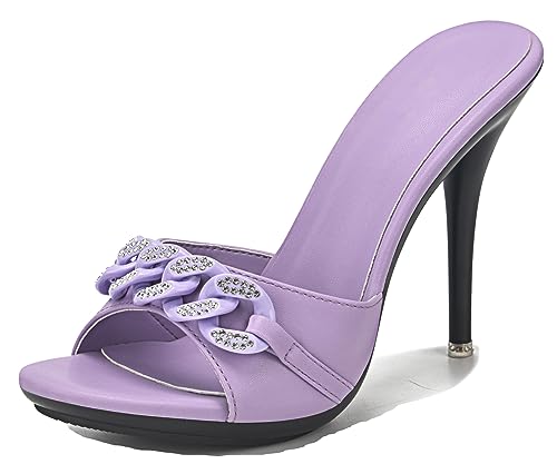 Mules stiletto violettes de 10.5 cm avec chaîne élégante en taille 40.5