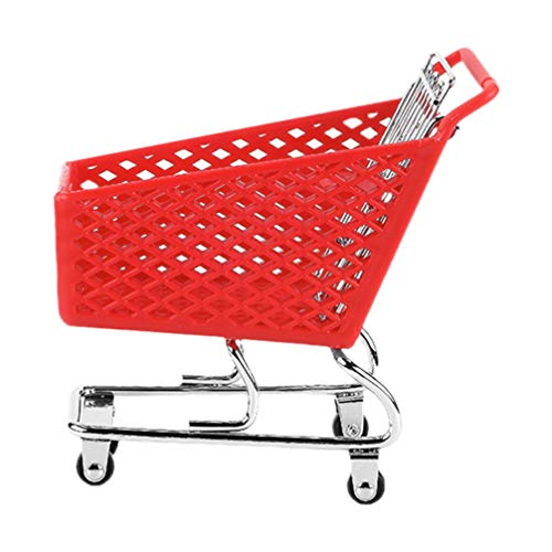 DOITOOL Mini Mart Shopping Cart - 5.5inch Height Shopping Wrought Iron Storage Basket - Supermarket Handcart Shopping Utility Cart for Craft Storage, Dollhouse Decoration