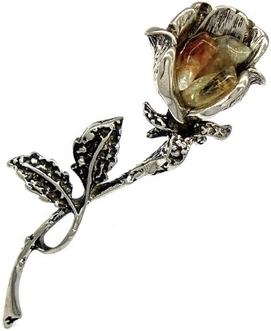 Ladies Raw Natural Yellow Citrine Stone Flower Shamed Brooch / Pin - Great Gift Idea