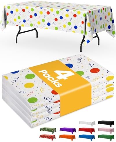 Birthday Balloon Plastic Table Cloth Rectangle Table 4 Pack, 54''...