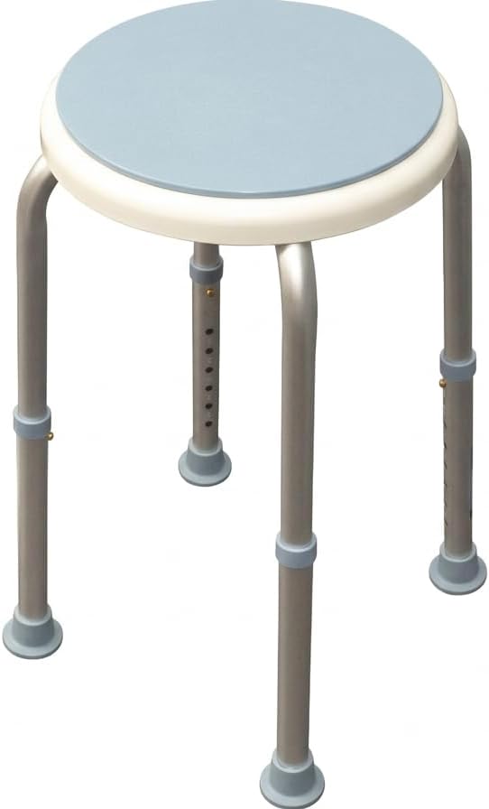 Aidapt Bath Stool with Rotating Seat Non-Slip Ferrules,8 Numbered Height Settings,Shower Chair,Elderly,Disabled,Pregnancy,Post Surgery,Rust Free Aluminium, Lightweight, Easy Assembly, White/Blue