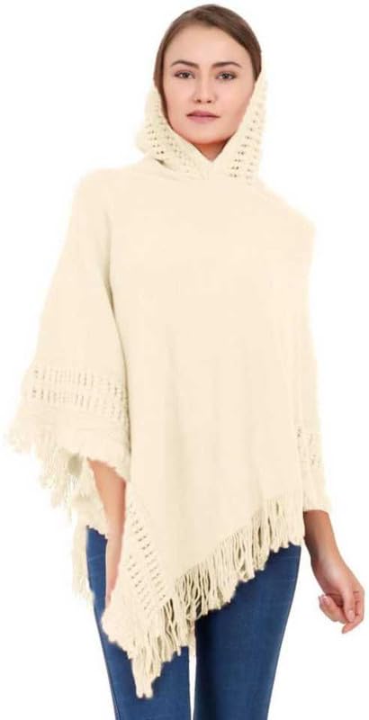 MANRA Women Woolen V-Neck Solid Plain Poncho Hoodie Cape for Winter Wear (SC 02)-picture-50