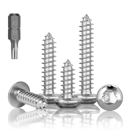 HXJDAM 70 tornillos autorroscantes de acero inoxidable, M4 x 40 mm, tornillos de cabeza alomada, A2 V2A, tornillos Torx, tornillos de cabeza redonda, rosca completa, tornillos autorroscantes de acero