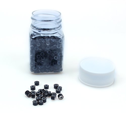 500 pezzi micro anelli 5mm bordati in silicone perline, linkies per l'incollaggio di estensioni piuma di capelli umani (nero)