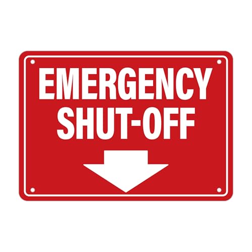 Emergency Shut-Off Sign Sticker with Down Arrow, Waterproof Durable Emergency Stop Stickers, Shut Off Valve Sign for Powered Machinery and Equipment