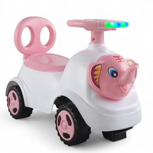 Image of kidsROAR Push Ride On Car for Kids 1-5 Years | Baby Push Car with Music, 3D Lights & Backrest | Premium Ride On Toy Supports Up to 35kg (Elephant, Pink)