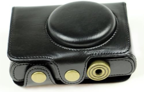Clanmou Camera Case PU Camera Leather Case Protection for Leica C Panasonic Lumix DMC-LF1 12MP Digital Black + Shoulder Strap