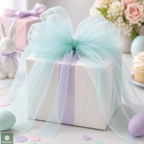 Image of Aqua Blue Tulle Fabric Roll 6 Inch x 100 Yards Tulle Ribbon