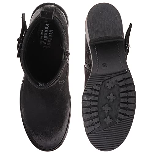 Vintage Foundry Co Womens Charmaine Handmade Burnished Rugged Classy Elegant Ankle Chelsea Boots W Adjustable Buckled Bands Side Zip Chunky Heels Victorian Combat Biker Engineer Western Goth Comic Con; Size 8 #TOP4