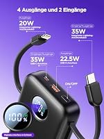 Aioneus Power Bank 20000mAh, 35W USB-C PD Schnellladefunktion PowerBank mit integrierten Kabeln (USB-C & Lightning), LED Display, Externe Handyakkus Kompatibel mit iPhone, Samsung, iPad, Laptop – Ansicht 6