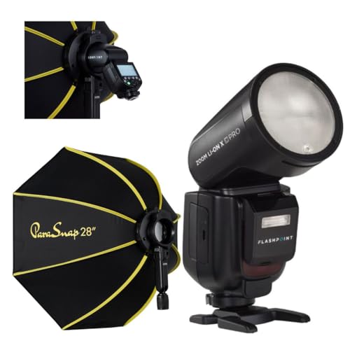 Flashpoint Zoom Li-on X PRO R2 TTL On-Camera Round Flash Speedlight for Canon (Godox V1 Pro) with Glow PS-B28K ParaSnap Octagonal Softbox (28") -  FP-ZL-X-PRO-C K3