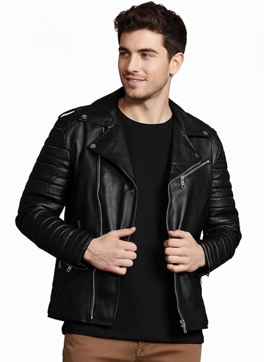 Mens Faux Leather Jacket trending Black Biker-picture-15