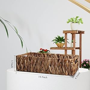 HOSROOME Water Hyacinth Storage Basket for Shelves Wicker Baskets for Organizing Toilet Paper Basket for Toilet Tank Top Decorative Basket for Closet, Bedroom, Bathroom, Entryway, Office Desk (Brown) HOSROOME Water Hyacinth Storage Basket for Shelves Wicker Baskets for Organizing Toilet Paper Basket for Toilet Tank Top Decorative Basket for Closet Bedroom Bathroom Entryway Office Desk Brown