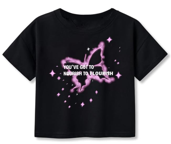 Image of Little Girls Crop Tops Cool Summer T-Shirt Crewneck Short Sleeve Fashion Tee Size 6-14