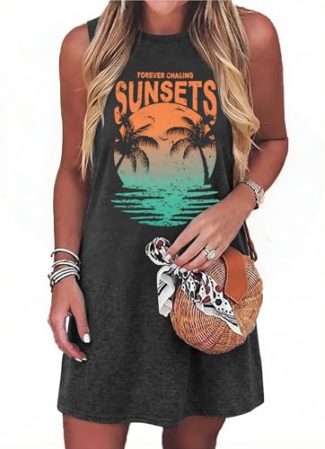Image of MYHALF Summer Tank Dress for Women Sleeveless Beach Vacation Sundress Short Coconut Tree Sun Dress Casual Coverup