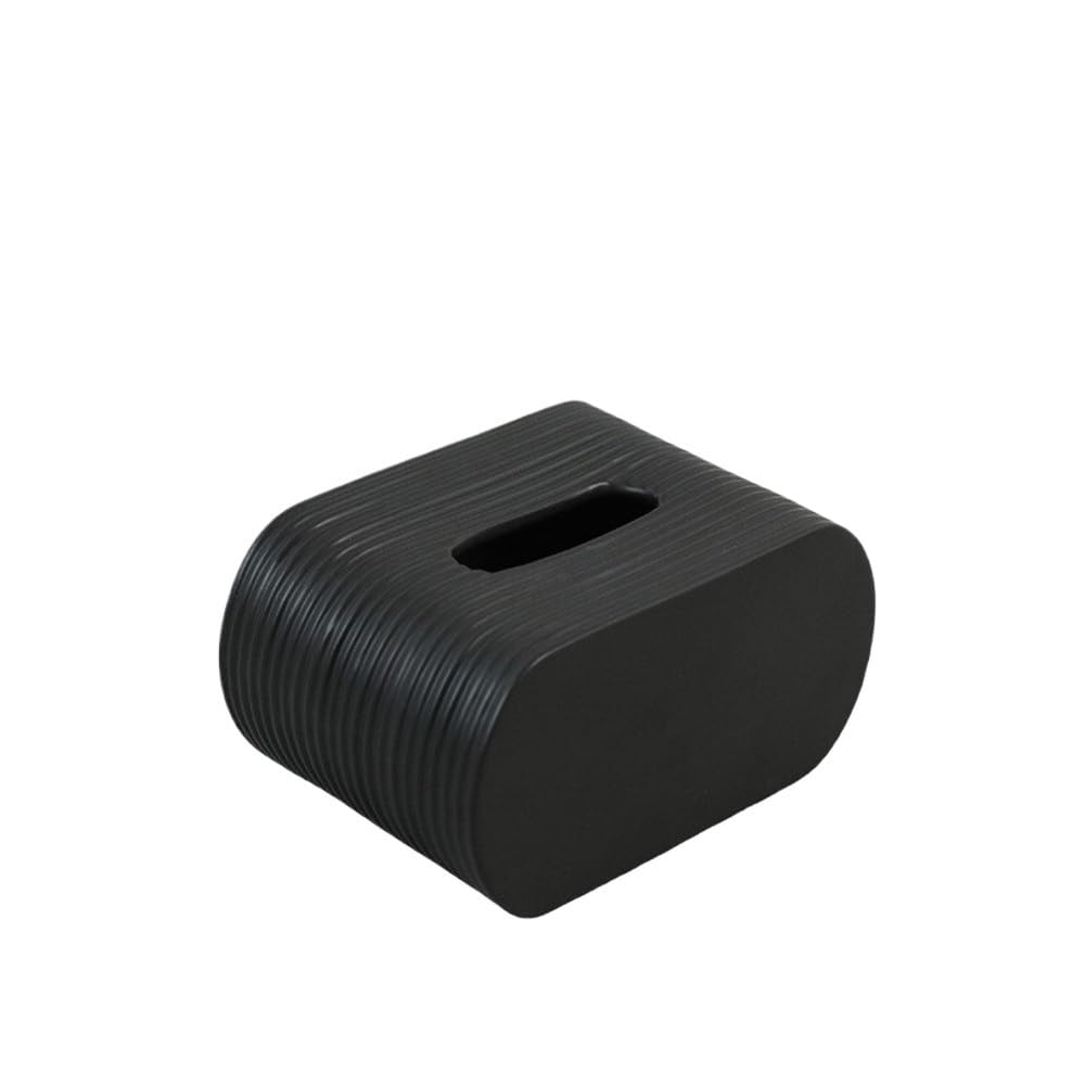 Tissue Case Paper Towel Holder Ceramic Solid Color Texture Home Kitchen Bedroom Desktop Tissue Dispenser(Black)