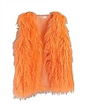 Vickstco Women's Faux Fur Long Waistcoat,Warm Fluffy Orange Vests Stylish Jackets Coat