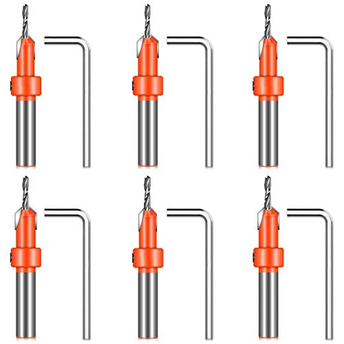Tonsiki 6Pieces Wood Hole Countersink Drill Bit Set, Timber Woodworking Carpentry Reamer Chamfer for Wood, with 6PCS Hex Key Wrench