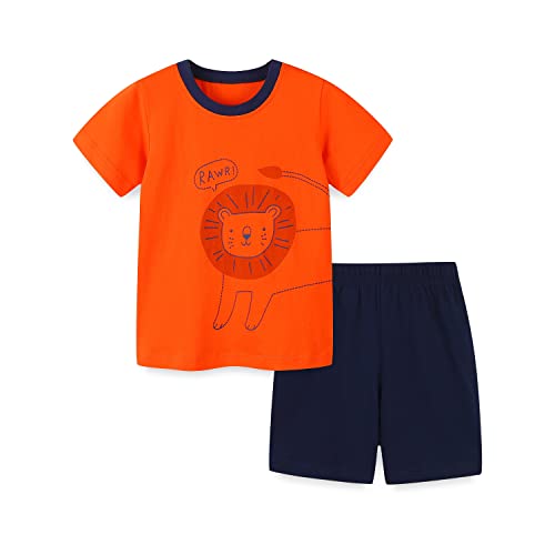 Image of Toddler Boy Summer Clothes Cotton Short Sleeve T-Shirt and Short Set 2 Piece Boy Outfits Size 2-7T