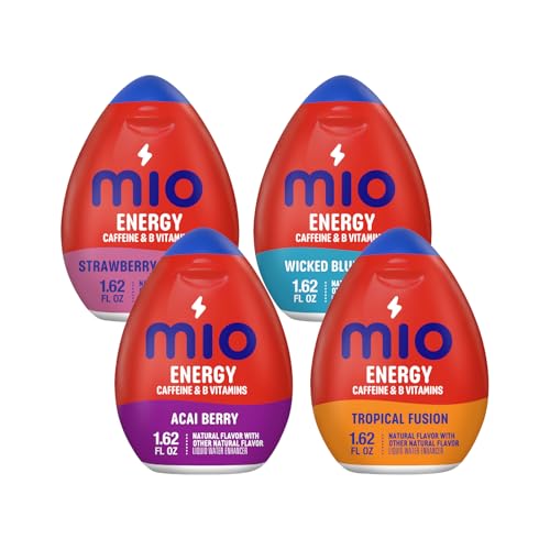 MiO Energy Water Enhancer Quartet for Sugar Free Hydration, Drink Mixing and Energy Support with Caffeine and B Vitamins, Strawberry Pineapple Smash, Tropical Fusion, Acai Berry and Wicked Blue Citrus, 1.62 Fluid Ounce (Variety Pack)