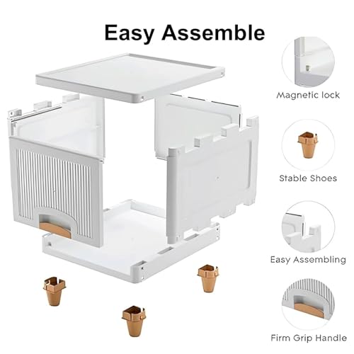 Image of 3 Pack Plastic Cupboard for Storage, Multipurpose Stackable Cabinet Drawer, Foldable Wardrobe Organizer for Clothes, Kitchen Storage Cabinet, Modular Almirah with Magnetic Doors, Wheels (Beige)