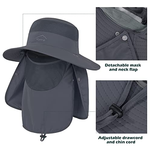 Century Star Foldable Fishing Hat For Womens Mens Sun Uv Protection Hiking Hats Outdoor Tribe Bucket With Face Neck Flap Dark Grey One Size #TOP4