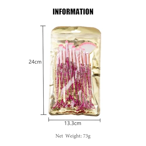 10 PCS Mermaid Makeup Brushes, Rose Red Crystal Glitter Blush Highlight Eye Shadow Eyebrow Concealers Brush Set with Sequins Synthetic Fiber Make up Brush, Gift for Girls & Women - Image 6