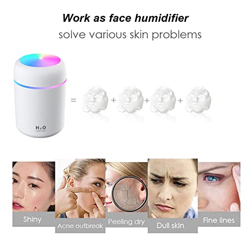 Morofme 300Ml Colorful Cool Mini Humidifier, Portable Air Humidifier Aroma Essential Oil Diffuser, Usb Mist Sprayer Small Personal Humidifier For Car Home Auto Shut-Off 2 Mist Modes Quiet (White) #TOP3