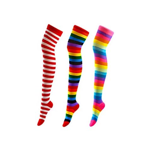 Women's Extra Long Colorful Rainbow Striped Socks,Over Knee Warmer Knee Socks.(LDZ9) (E) Cover