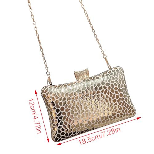 Sac de soirée pour femme élégant avec bandoulière amovible en métal doré - 3