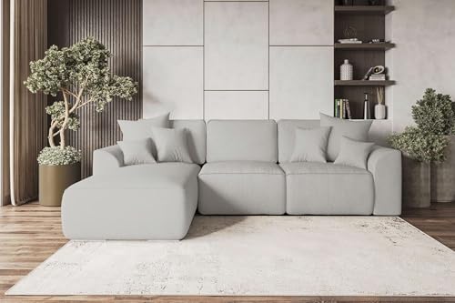 99rooms Gusto Ecksofa Polsterecke Eckcouch (HxBxT): 96x295x194 cm Strukturstoff Neve Hellgrau mit Ottomane Links, mit Schlaffunktion, Stauraum
