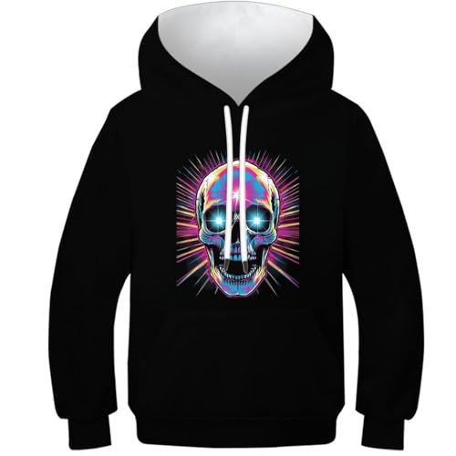 Sweat à capuche enfant imprimé crânes 3D pour garçons et filles de 6 à 15 ans