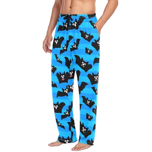 Bat Pattern Men's Cotton Pajama Pants with Pockets and Drawstring Comfortable and Stylish,S4