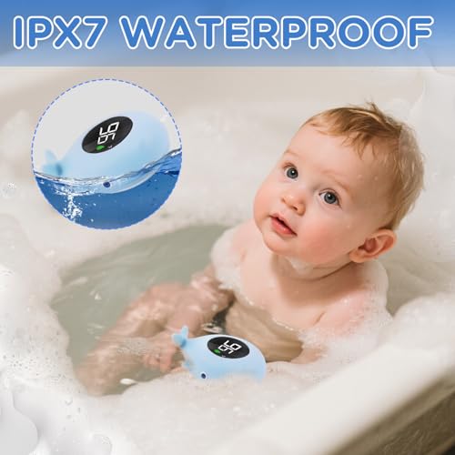 Image of Whale Baby Bath Thermometer Newborn, Safety Baby Water Thermometer & Room Temperature Alert with 3-Color LED, Floating Digtal Bathtub Temperature Toy Gift for Infant, Toddler