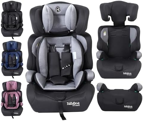FableKids Kindersitz Grau | 76-150 cm | ab 15 Monate | Autositz | Kinderautositz, Autokindersitz, Kindersitz Auto, verstellbare Kopfstütze, 3-Punkt-Sicherheitsgurt, ECE R129/03
