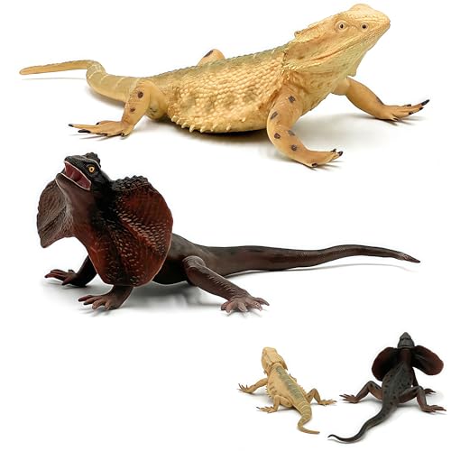 Gemini&Genius Lizard Toys- Bearded Dragon Lizard Figures, Prank Props Gift, Scary Playset, Funny Cake Topper for Kids-Hand Painted-with Chameleon Reptile Animal Toys(2Pcs)