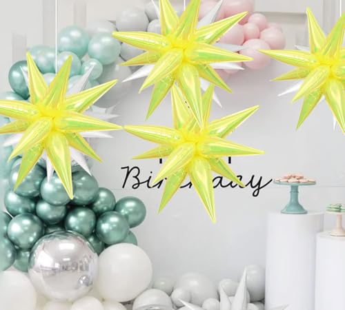 Image of 50pcs Iridescent Yellow 26' Water Drop Foil Cone Mylar Balloons Holographic Yellow Star Balloons Explosion Star for Girls Boys Birthday Party Wedding Baby Shower Party Decor
