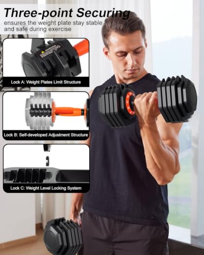 Image of Adjustable Dumbbell Set, 10-in-1 25LB /50LB /90LB Ajustable Dumbbells with Safe Locking System, Enclosed Storage Tray, 1 Sec Fast Adjustment, Comfortable Non-Slip Textured Grip, Suitable for Home Gym Workouts Men and Women