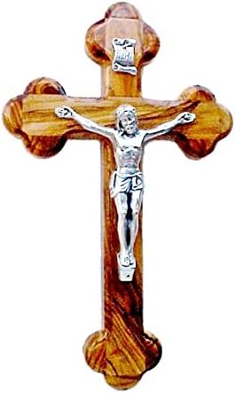 HolyRoses Olive Wood Stations of The Cross Crucifix Hanging Wall Cross | Orthodox Cross | Budded Cross | Byzantine Cross (5") - Genuine Product