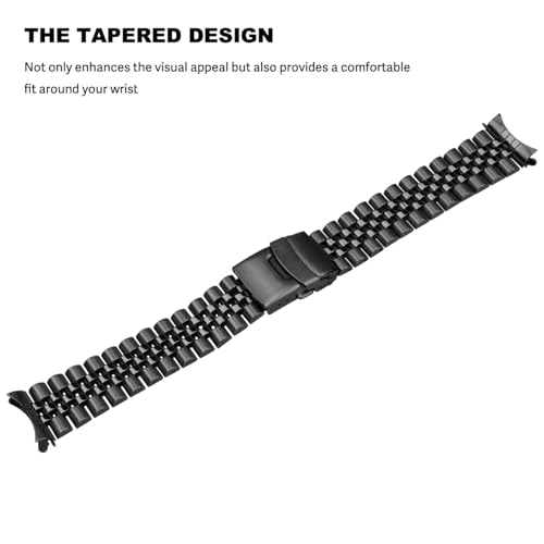 SINAIKE Classic Metal Watch Band for Men Women, 20mm Watch Bands Strap with Curved Ends, 5 Beads Polished Brushed Stainless Steel Jubilee Watch Replacement Bracelet Black by SINAIKE - Used condition - Image 5